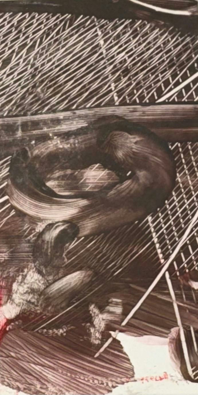 Original Mixed media 'Dark Swirling Forms on Hatched Ground' by Mohammad Bushnaq