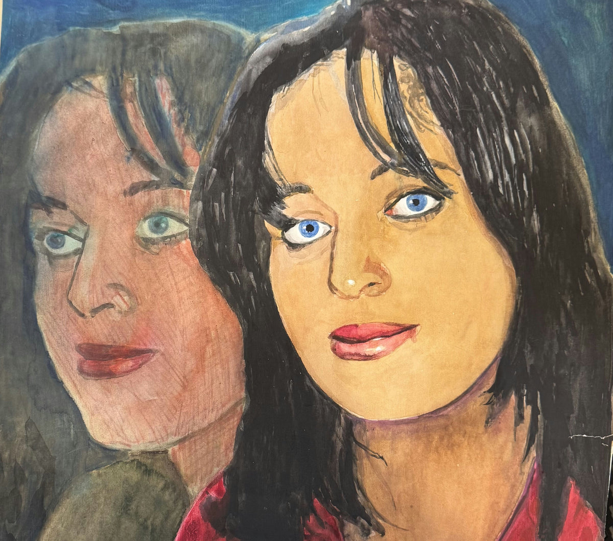 Original Mixed media 'Two Women with Blue Eyes Portrait' by Mohammad Bushnaq