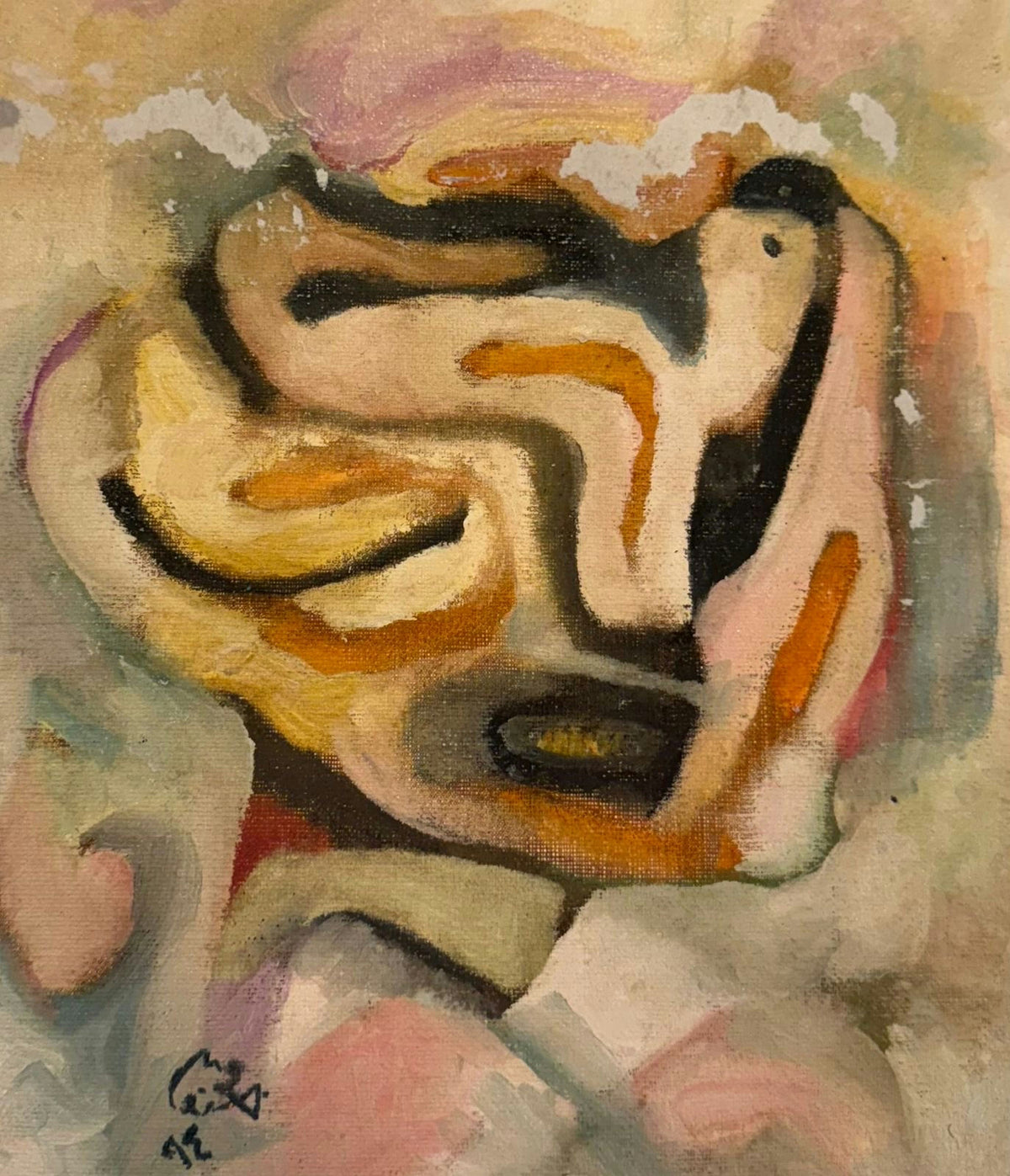 Original Oil 'Abstract Figure with Flowing Forms' by Mohammad Bushnaq