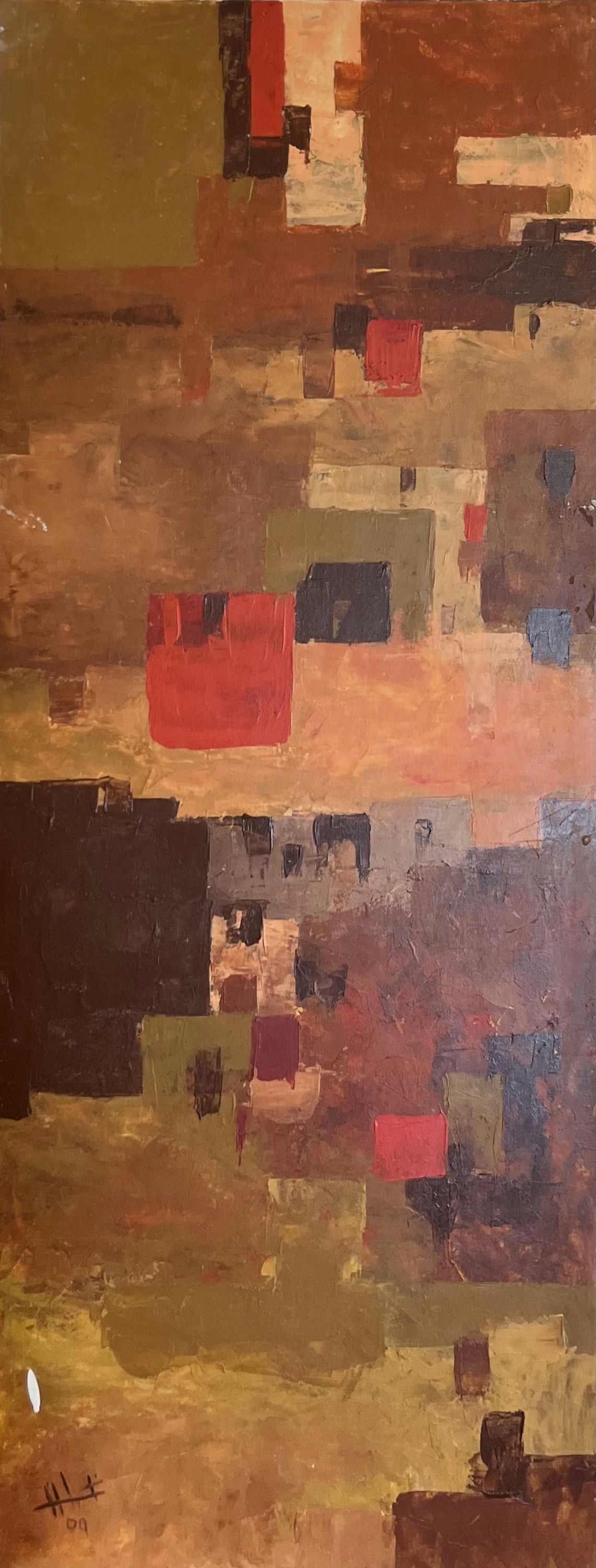 Original Acrylic 'Abstract Geometric Blocks in Earth Tones' by Ghassan Abulaban