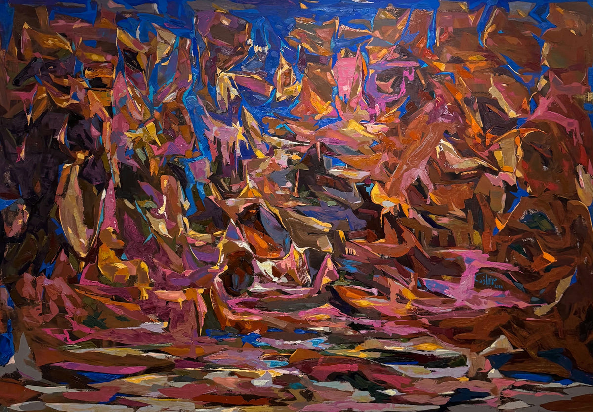 Original Mixed media 'Abstract Fragmented Forms in Warm Tones' by Mhanny Yaoud