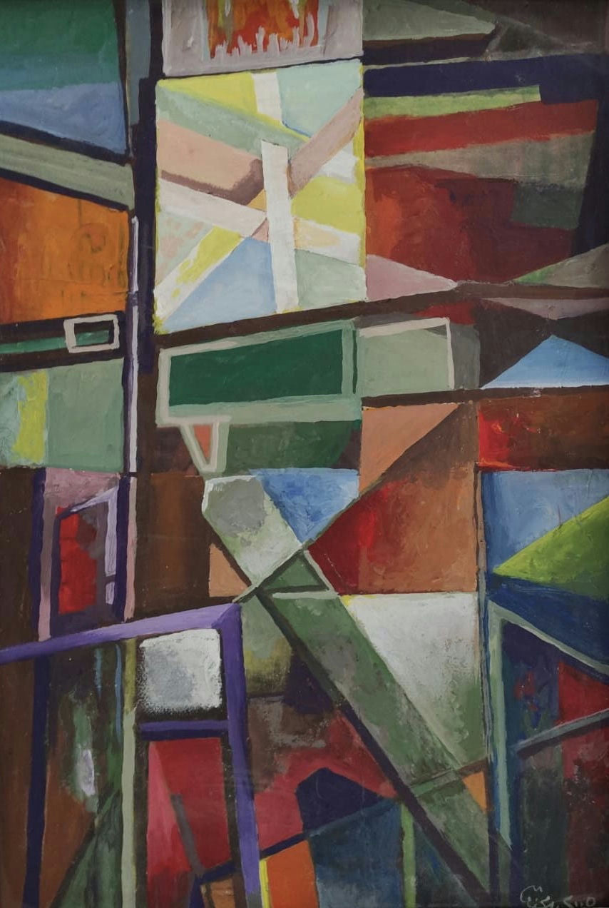 Original Acrylic 'Fragmented Geometric Abstract Composition' by Mohammad Bushnaq