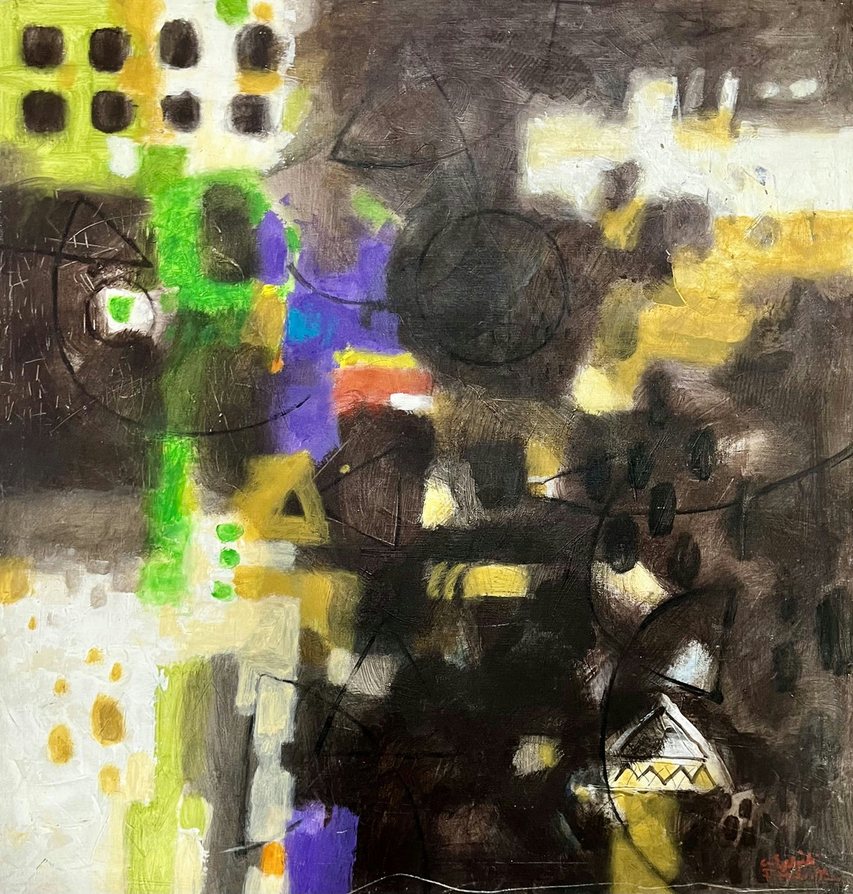 Original Acrylic 'Abstract Forms in Dark Tones' by Fakher Mohammed