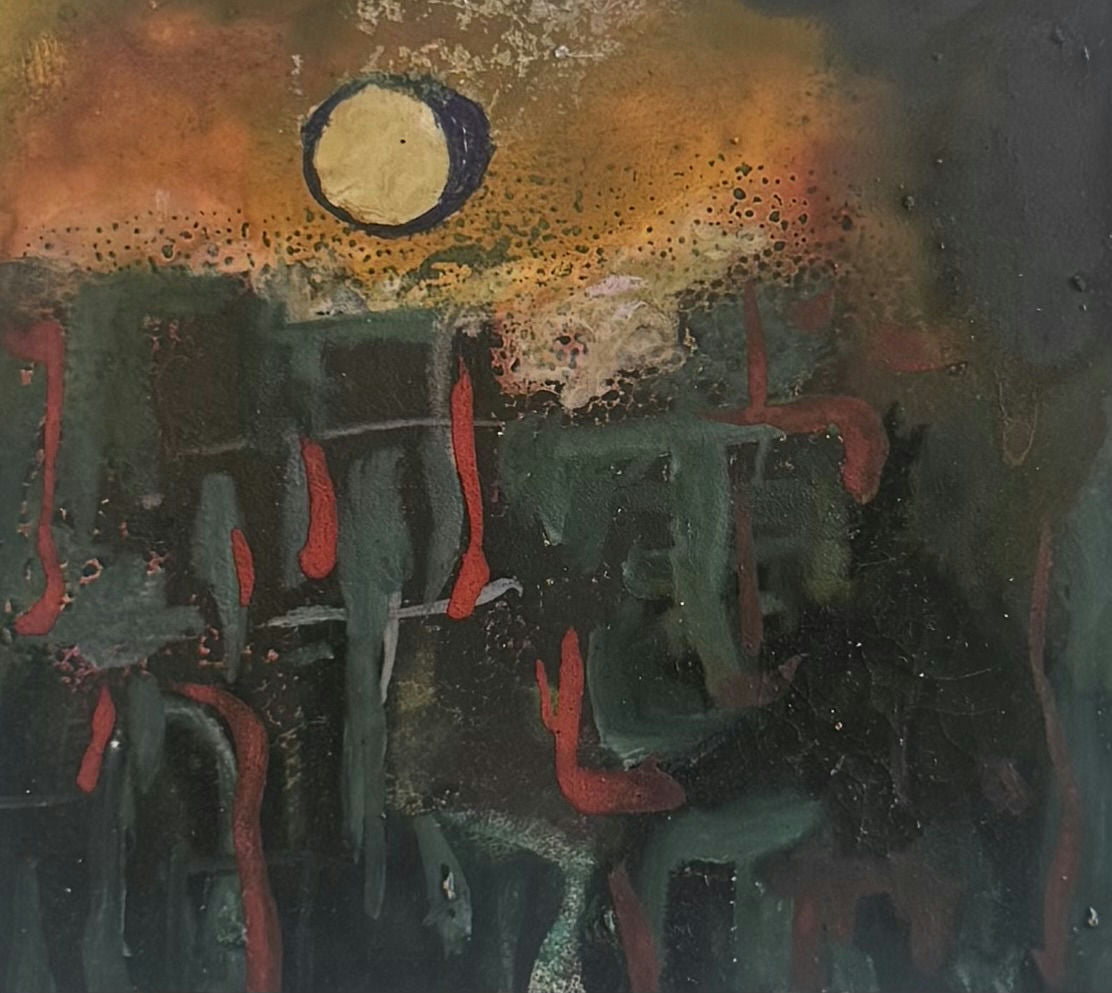 Original Mixed media 'Abstract Moon Over Dark Landscape' by Mohammad Bushnaq