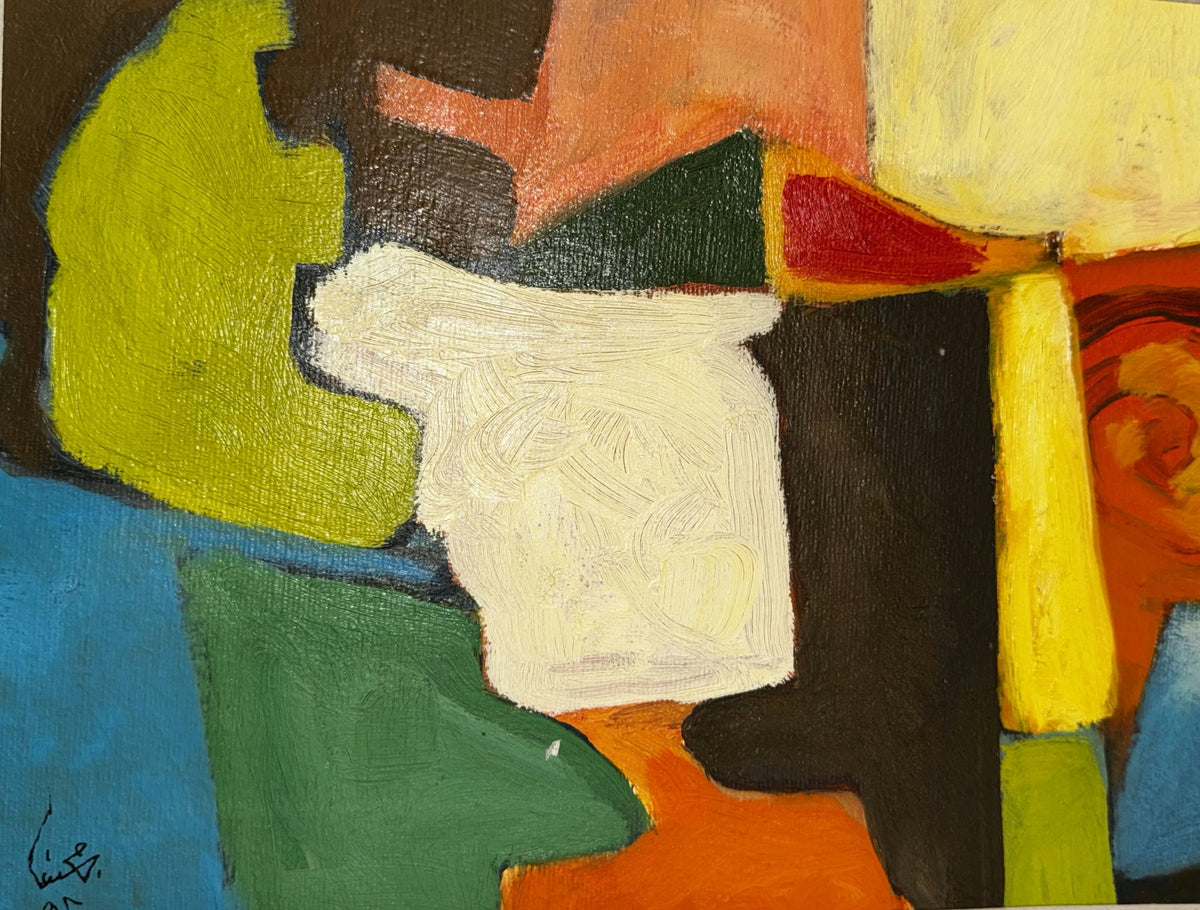 Original Mixed media 'Bold Colourful Abstract Shapes Composition' by Mohammad Bushnaq