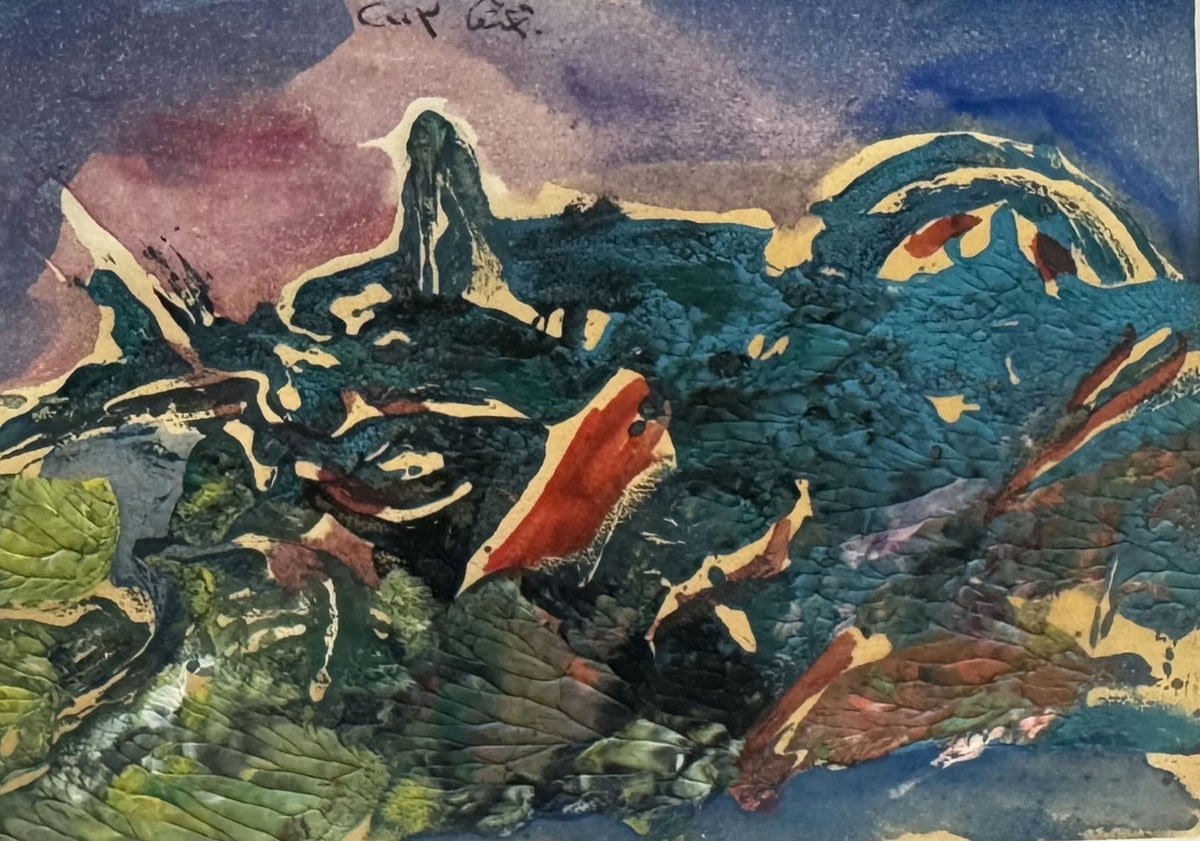 Original Acrylic 'Abstract Rocky Landscape with Purple Sky' by Mohammad Bushnaq