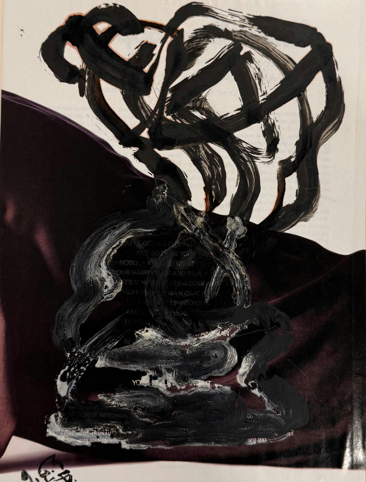 Original Mixed media 'Black Abstract Figure on Dark Drape' by Mohammad Bushnaq