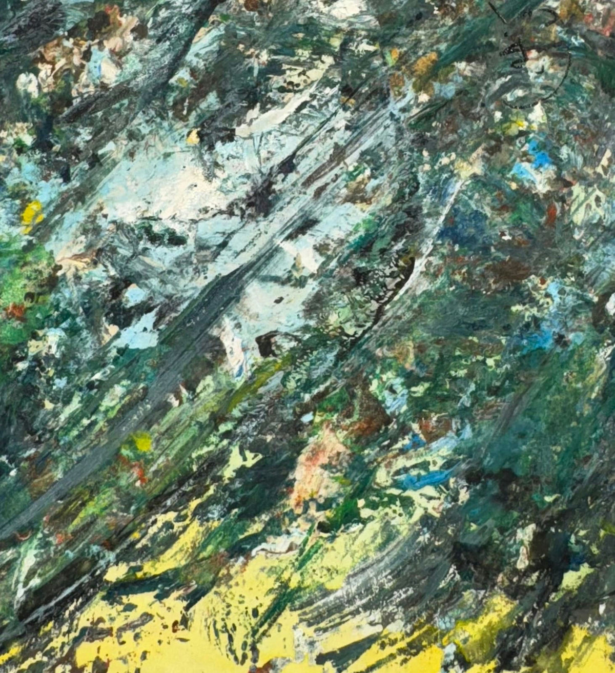 Original Mixed media 'Green and Yellow Abstract Textured Composition' by Mohammad Bushnaq