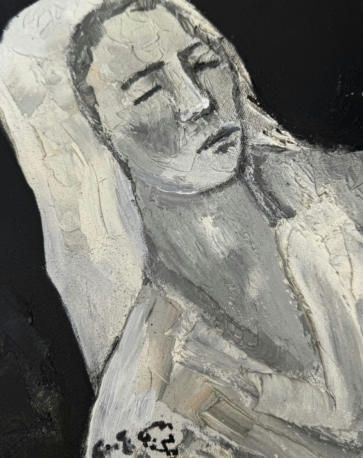 Original Mixed media 'Veiled Figure with Closed Eyes' by Mohammad Bushnaq
