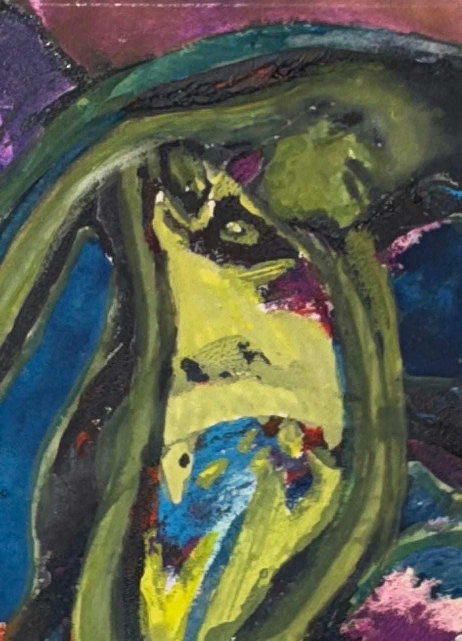 Original Mixed media 'Distorted Figure in Green and Blue' by Mohammad Bushnaq