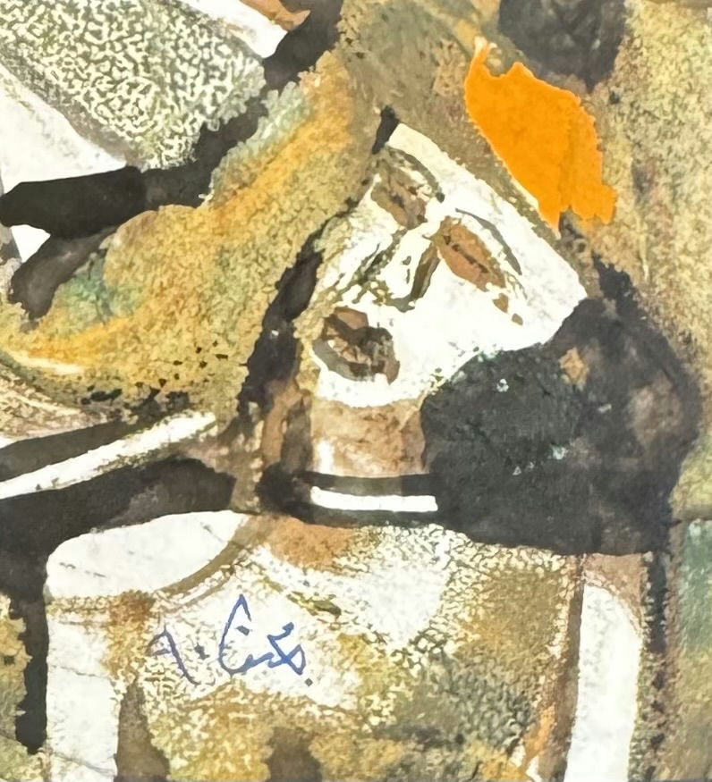 Original Mixed media 'Figure with Orange Accent Mixed Media' by Mohammad Bushnaq