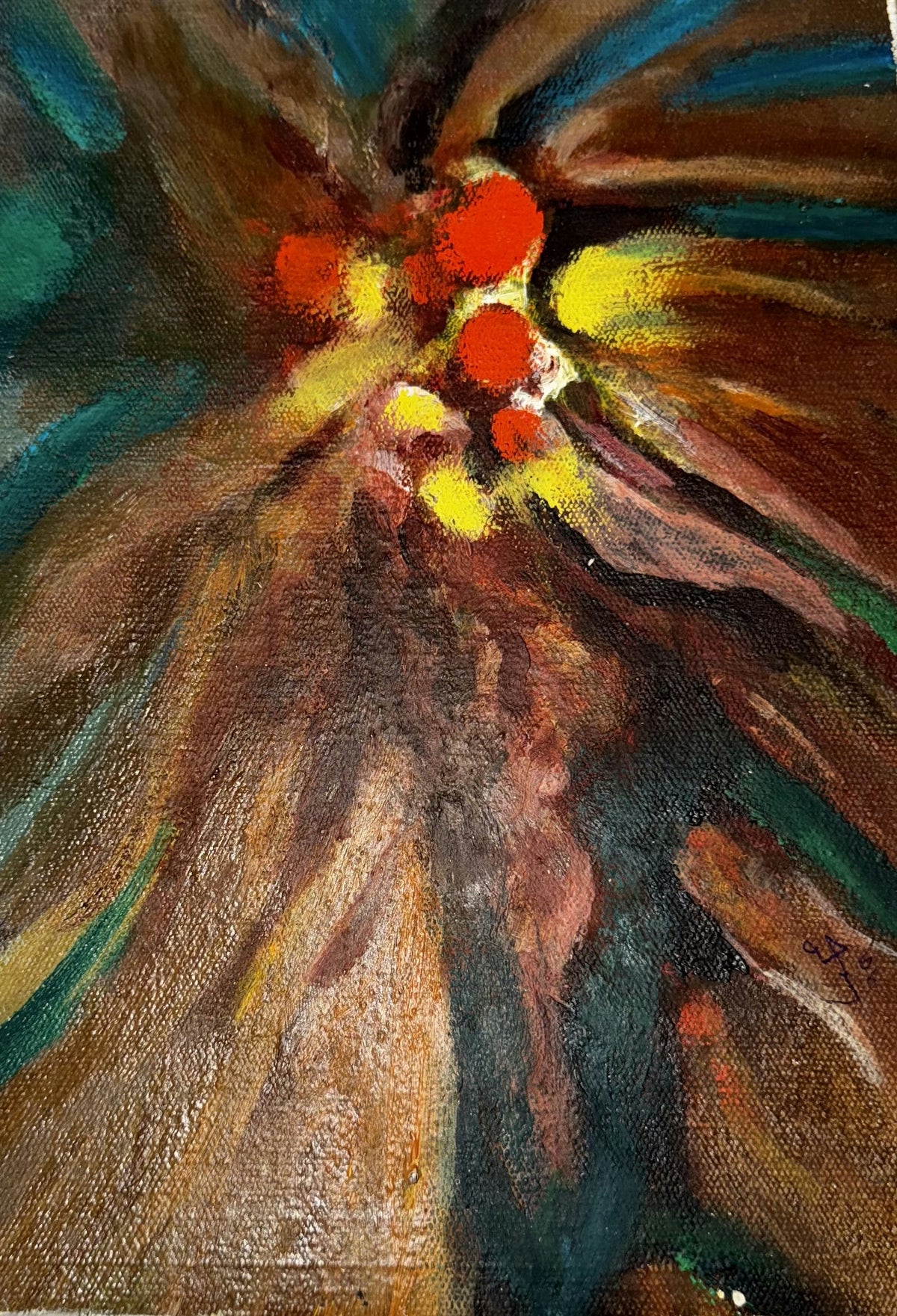 Original Mixed media 'Abstract Burst of Red and Yellow' by Mohammad Bushnaq