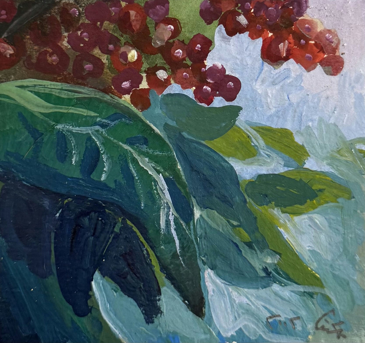 Original Mixed media 'Red Berries and Green Leaves' by Mohammad Bushnaq