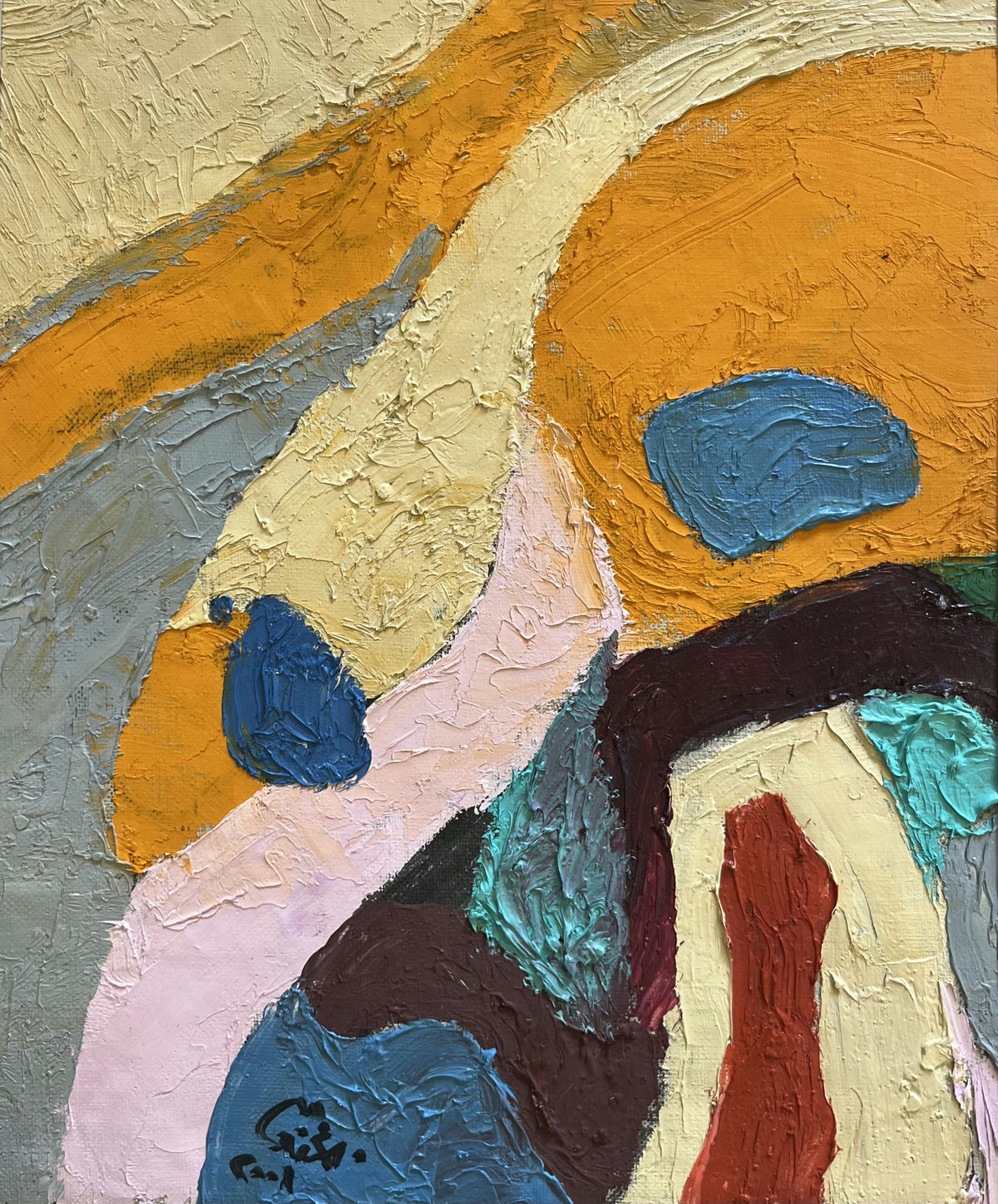 Original Mixed media 'Abstract Curving Shapes in Bold Colours' by Mohammad Bushnaq