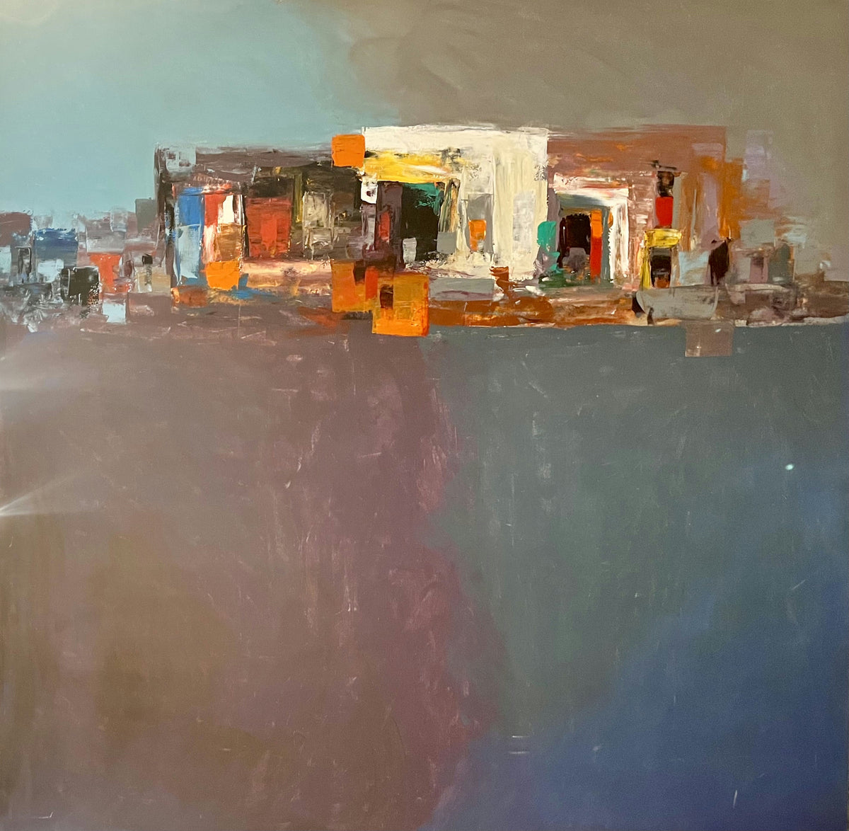 Original Acrylic 'Abstract Urban Buildings on Muted Ground' by Ghassan Abulaban