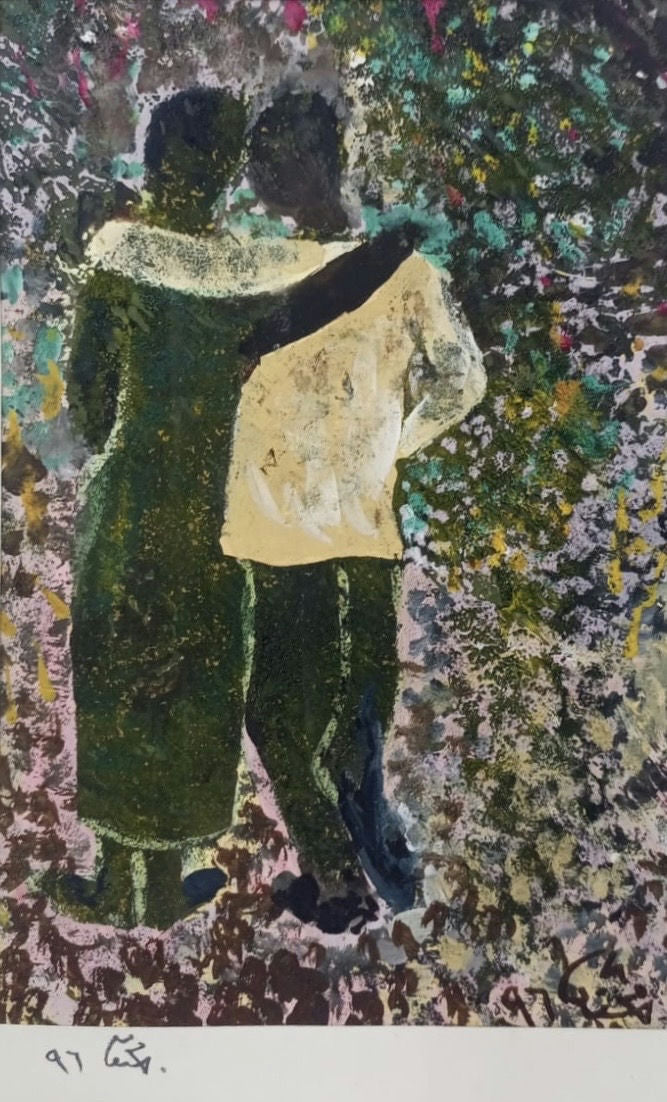 Original Oil 'Two Figures Standing Together' by Mohammad Bushnaq