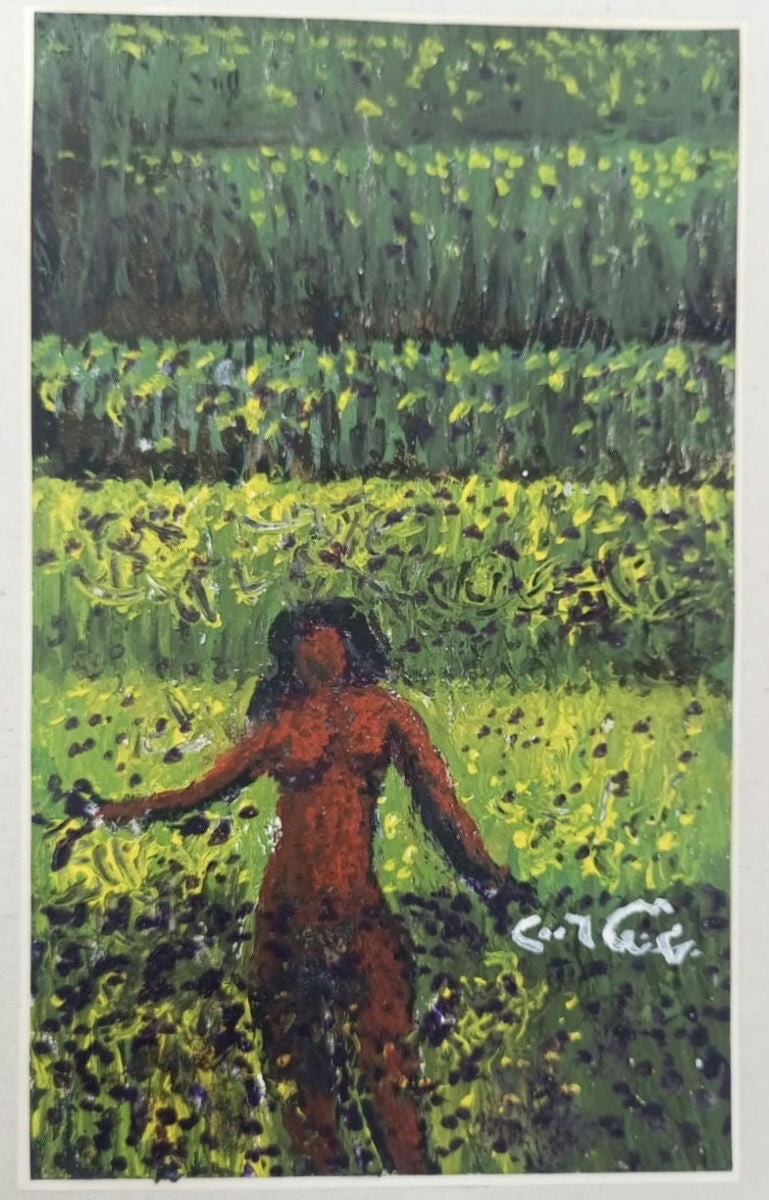 Original Oil 'Nude Figure Walking Through Green Field' by Mohammad Bushnaq