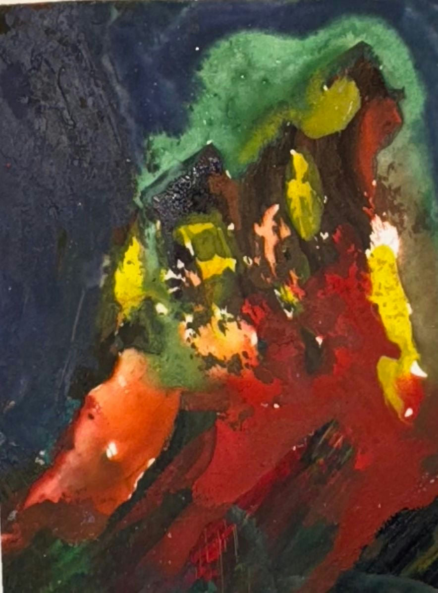 Original Mixed media 'Vivid Abstract Forms in Red and Green' by Mohammad Bushnaq