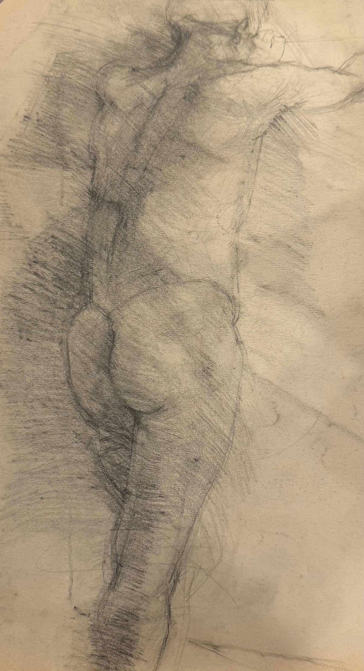 Original Ink & Pencil (Sketches) 'Standing Male Nude Figure Back View' by Mohammad Bushnaq