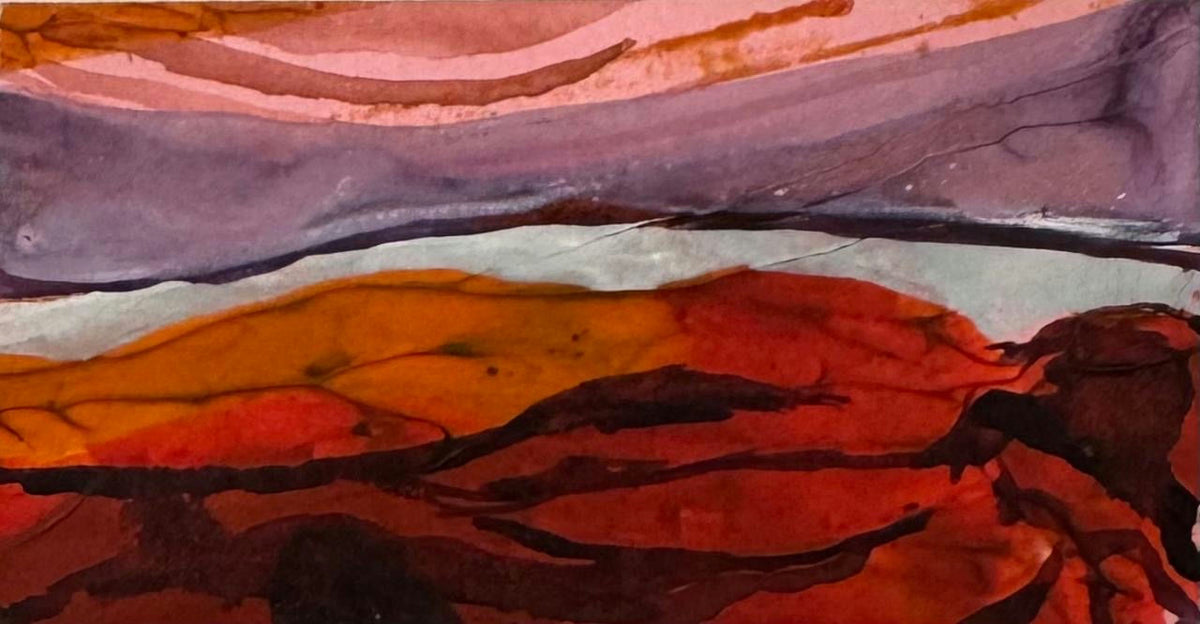 Original Mixed media 'Abstract Desert Landscape in Red Purple' by Mohammad Bushnaq