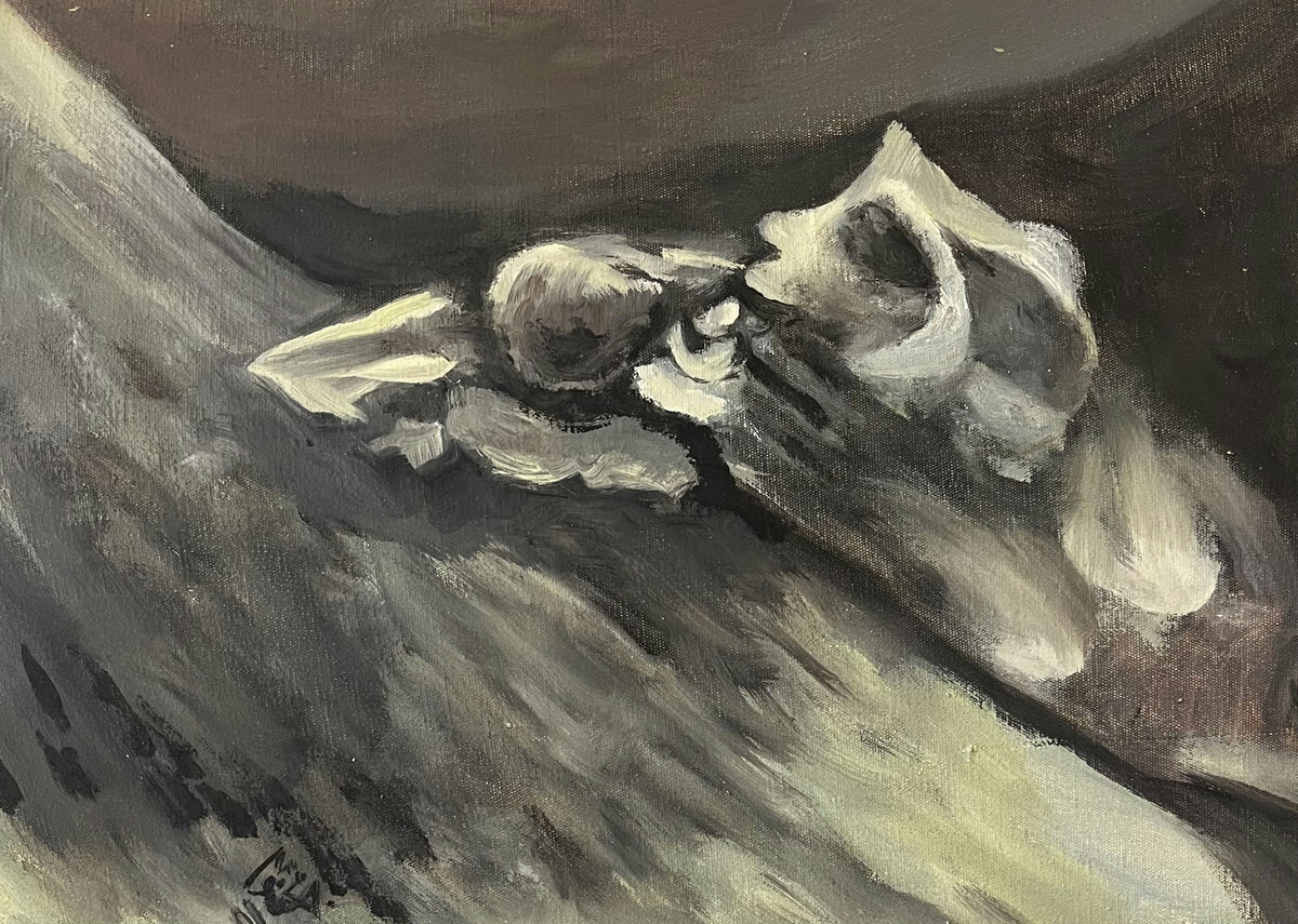 Original Mixed media 'Resting Figure on Dark Slope' by Mohammad Bushnaq