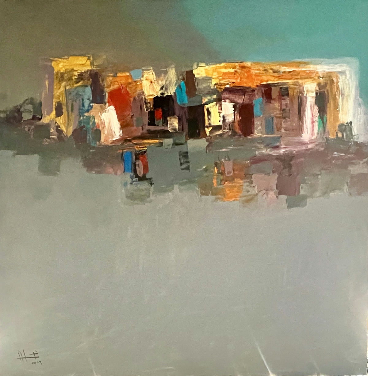 Original Acrylic 'Abstract Market Scene in Misty Light' by Ghassan Abulaban