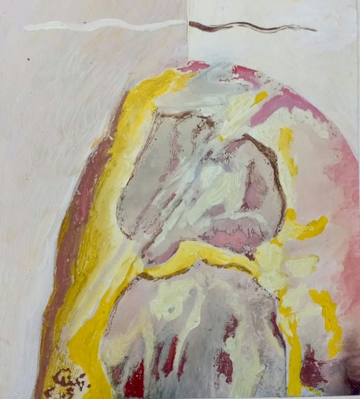 Original Oil 'Abstract Figure in Yellow and Pink' by Mohammad Bushnaq