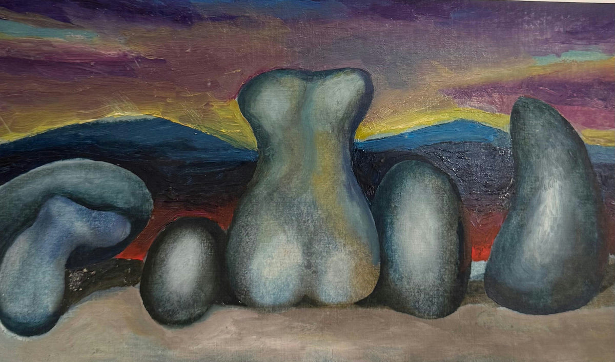 Original Oil 'Abstract Stone Forms at Sunset' by Mohammad Bushnaq