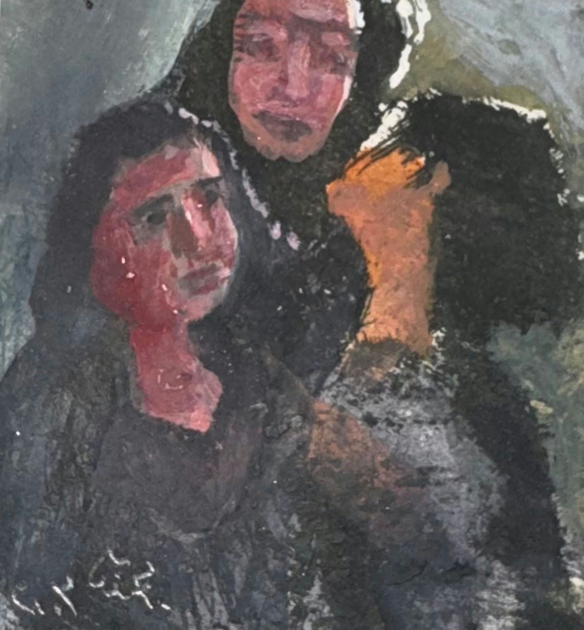 Original Mixed media 'Two Women in Dark Veils' by Mohammad Bushnaq