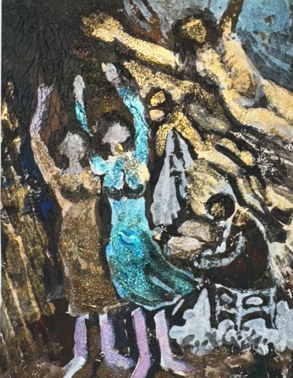 Original Mixed media 'Figures Dancing and Playing Music' by Mohammad Bushnaq