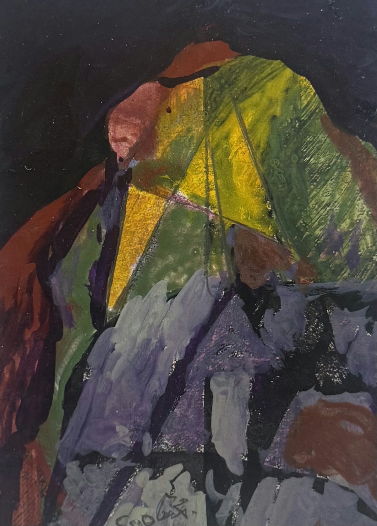 Original Mixed media 'Abstract Rocky Form on Dark Ground' by Mohammad Bushnaq