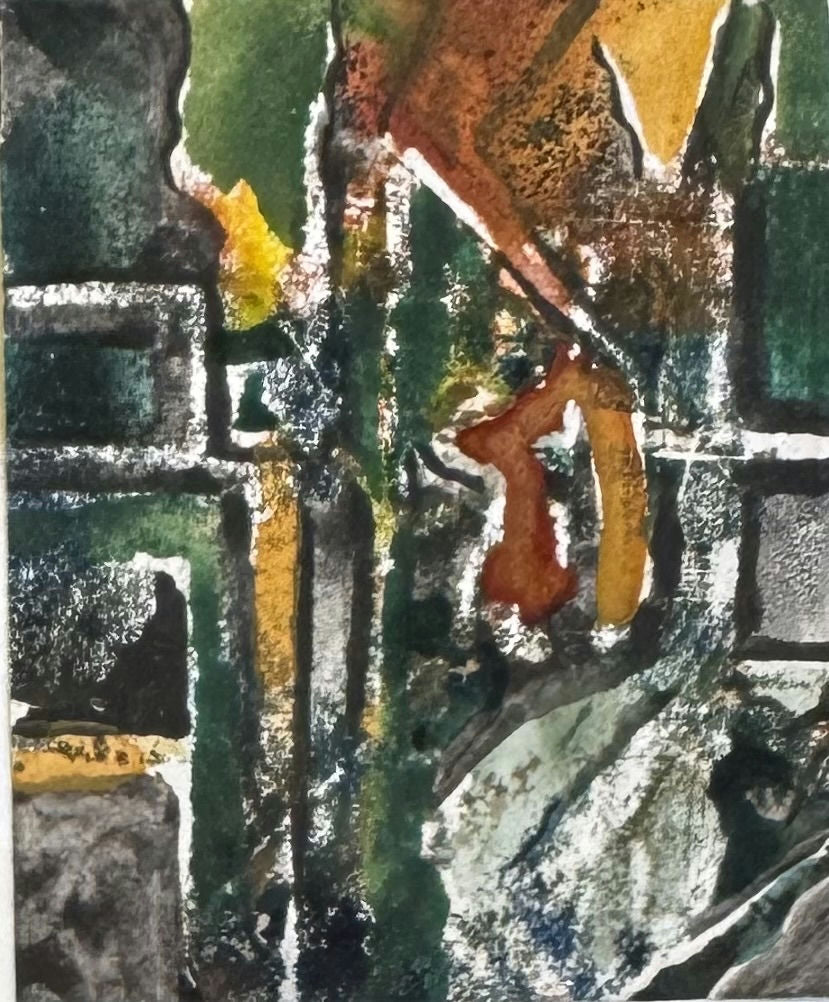 Original Mixed media 'Abstract Green and Brown Composition' by Mohammad Bushnaq