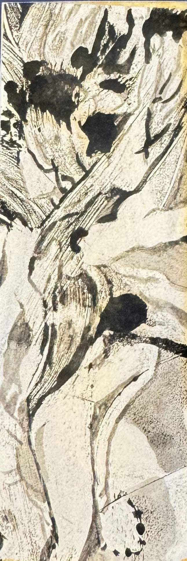 Original Acrylic 'Gnarled Tree Trunk in Black and White' by Mohammad Bushnaq