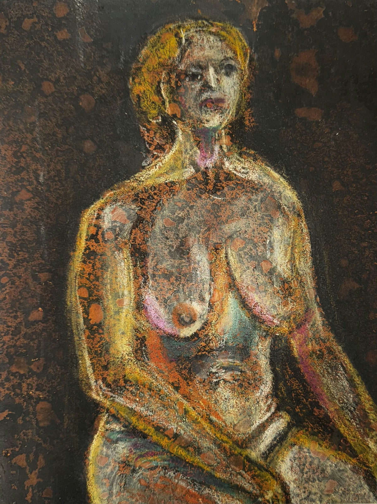 Original Mixed media 'Seated Nude Female Figure Dark Background' by Mohammad Bushnaq