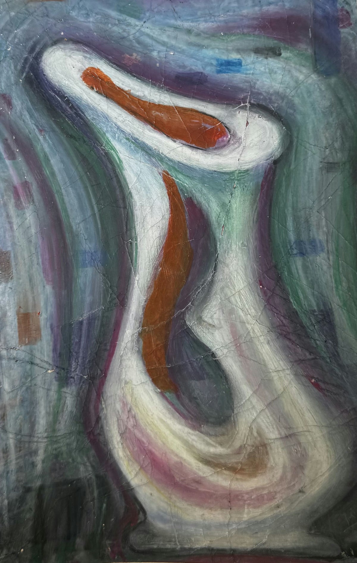 Original Mixed media 'Abstract White Swirling Form with Orange' by Mohammad Bushnaq