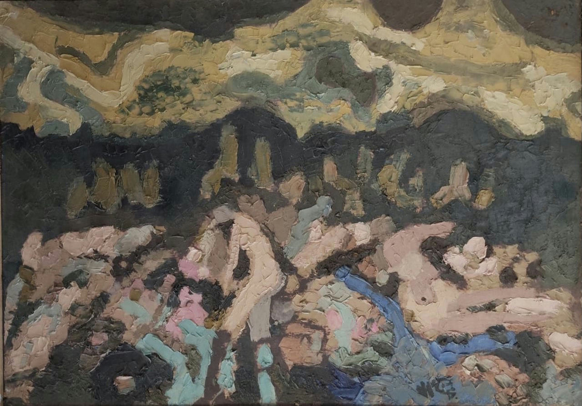 Original Oil 'Figures Fallen in Dark Landscape' by Mohammad Bushnaq