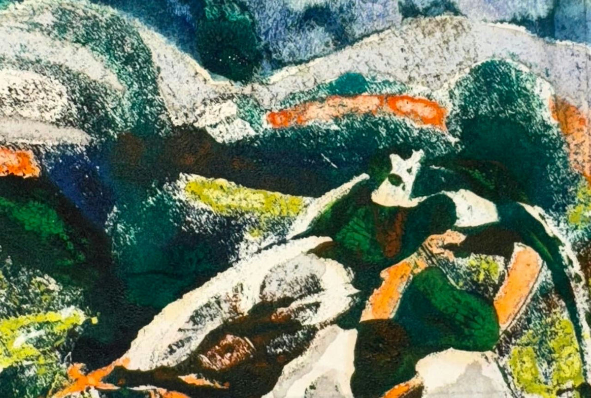 Original Mixed media 'Green Hills and Rocky Landscape' by Mohammad Bushnaq