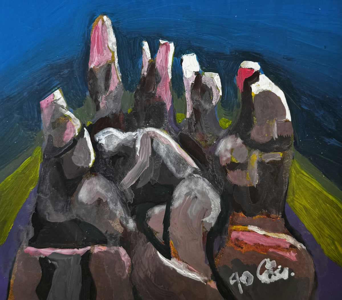 Original Mixed media 'Group of Dark Abstract Human Figures' by Mohammad Bushnaq