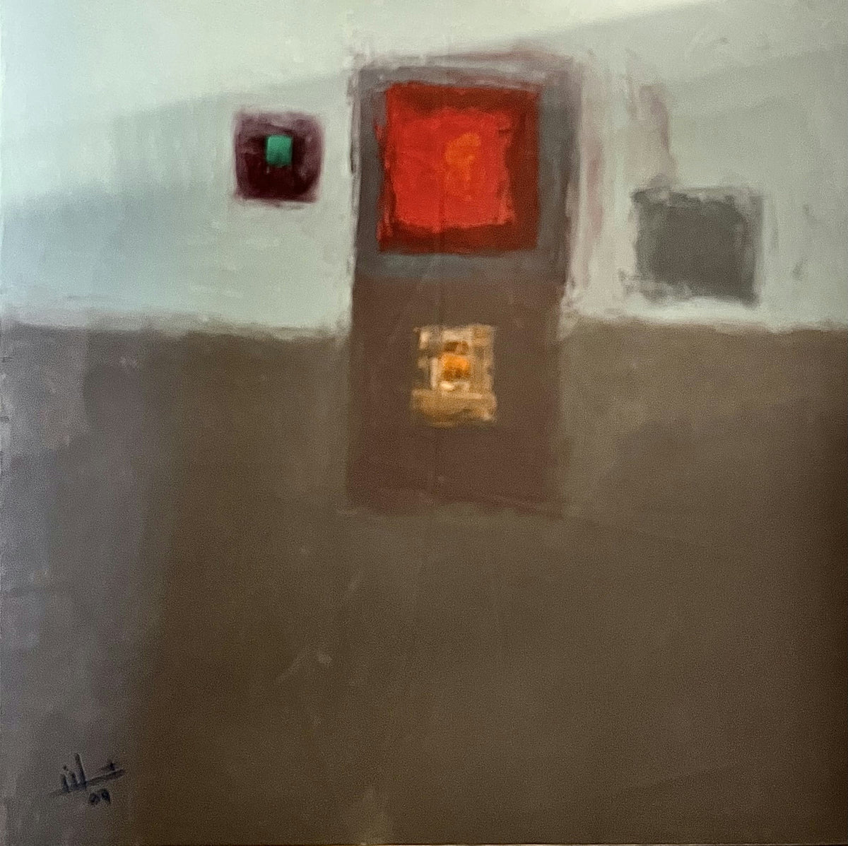 Original Acrylic 'Floating Colored Squares on Grey Ground' by Ghassan Abulaban