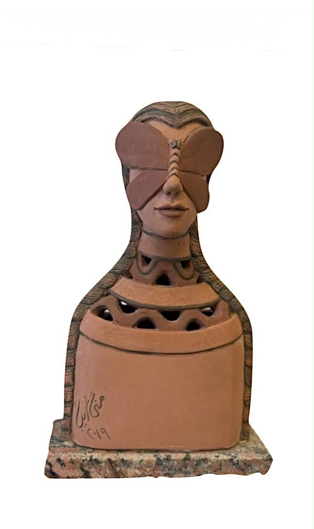 Original Sculptures & Ceramics 'Female Bust with Butterfly Blindfold' by Mona Ghraib