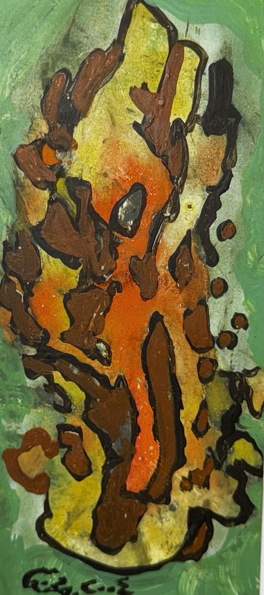 Original Mixed media 'Abstract Organic Form on Green' by Mohammad Bushnaq
