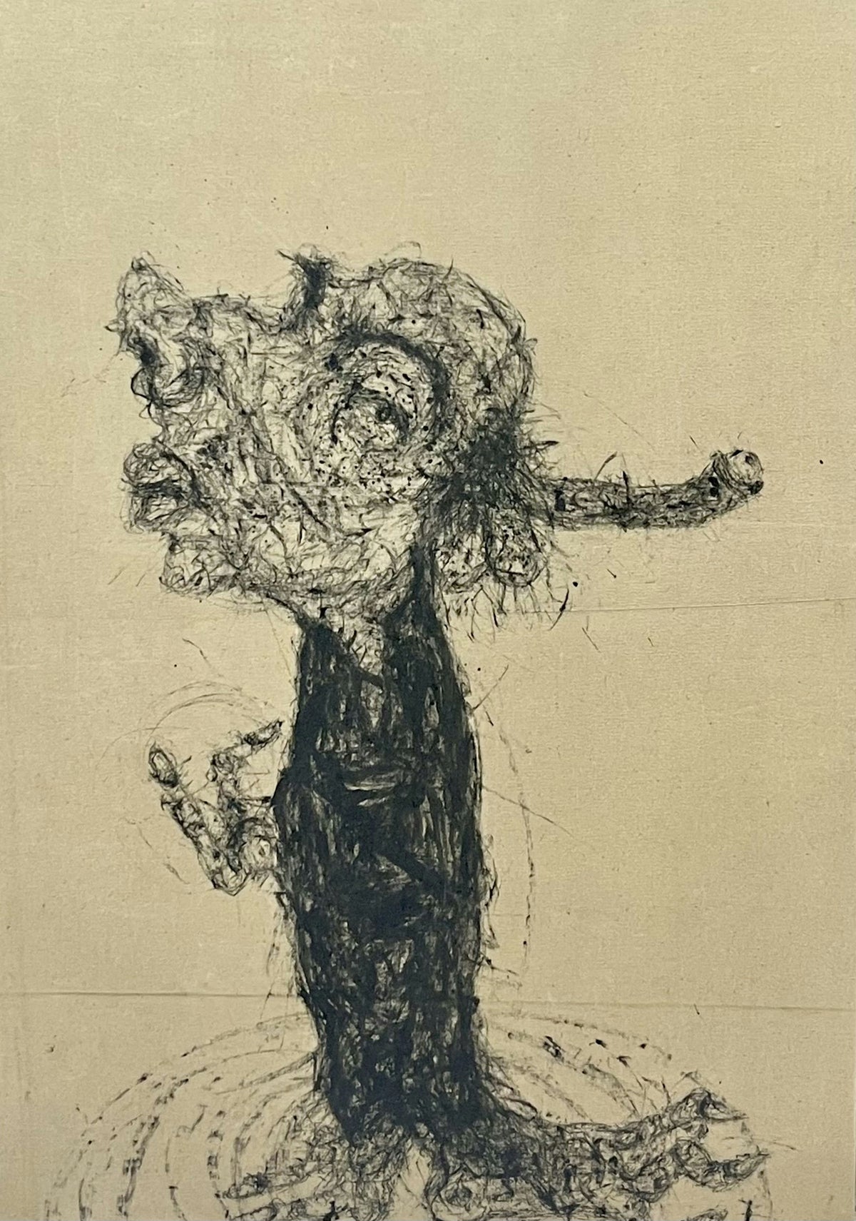 Original Acrylic 'Dark Textured Figure with Outstretched Arm' by Sabhan Adam