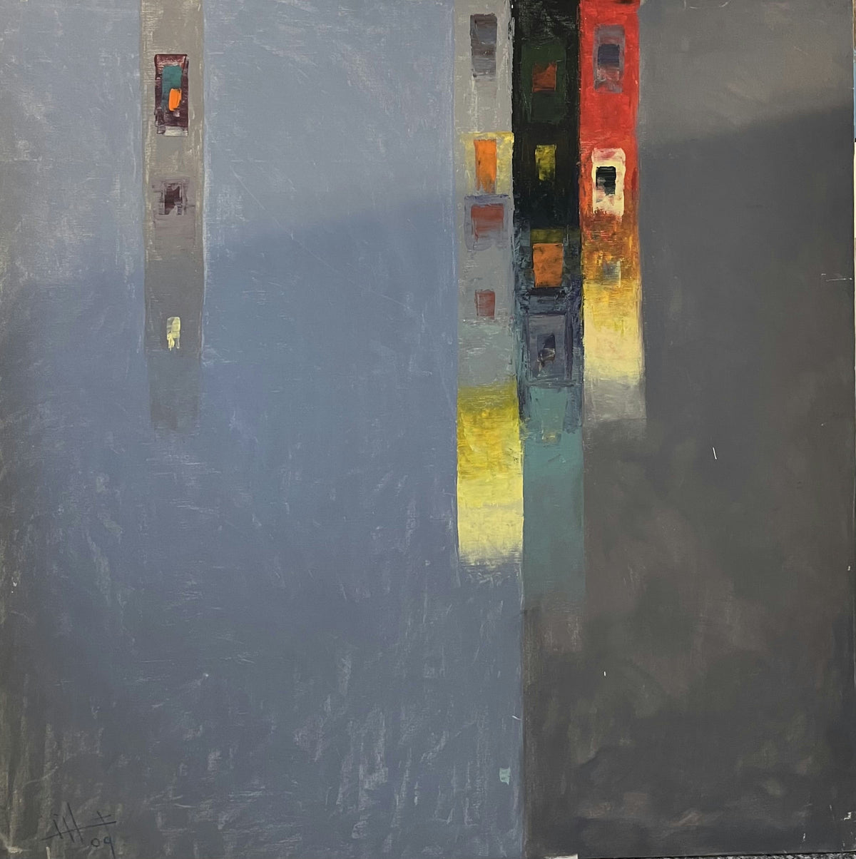 Original Acrylic 'Abstract Vertical Forms on Grey' by Ghassan Abulaban