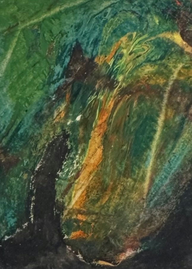 Original Mixed media 'Green and Orange Abstract Landscape' by Mohammad Bushnaq