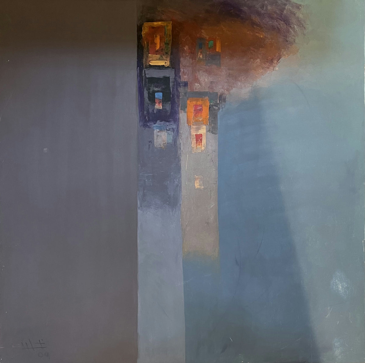 Original Acrylic 'Abstract Urban Forms in Muted Tones' by Ghassan Abulaban