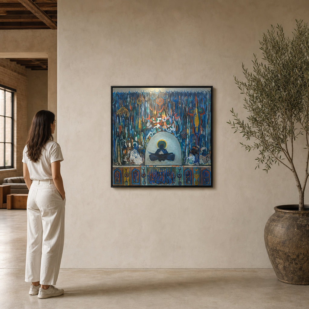 Haloed Figure with Arabic Calligraphy Symbols - shown to scale