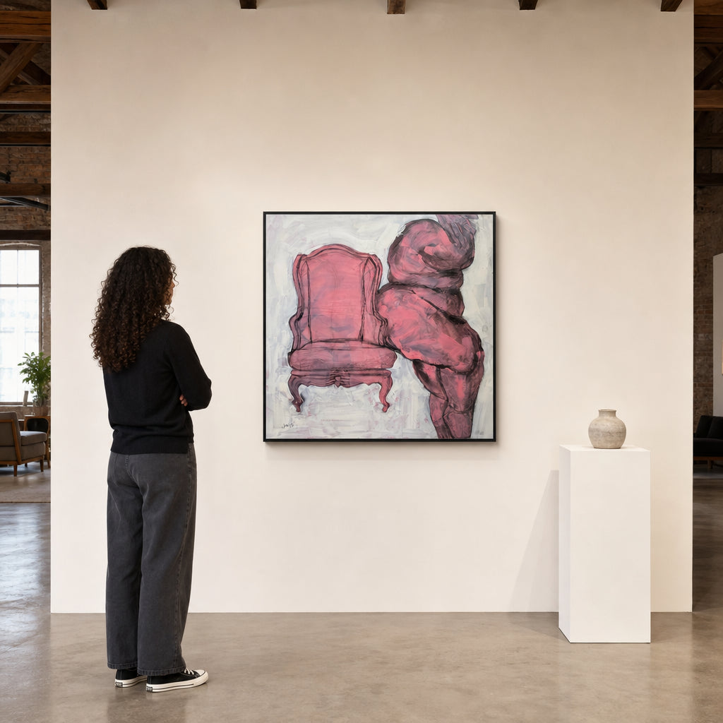 Female Figure Beside Ornate Chair - shown to scale