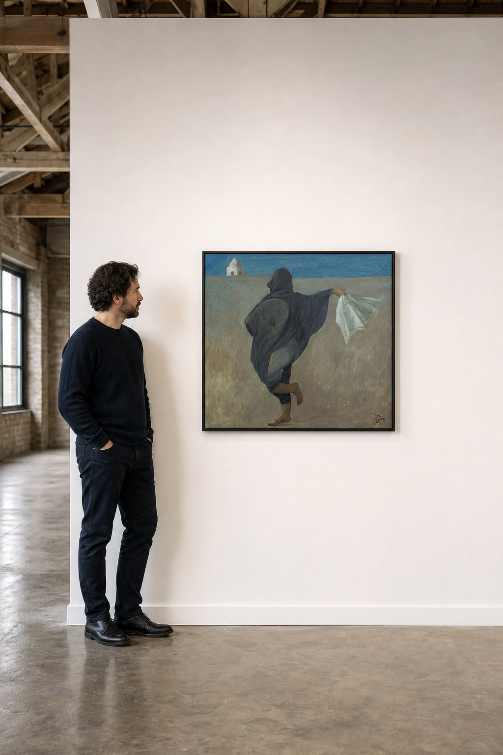 Robed Woman Walking in Open Landscape - shown to scale