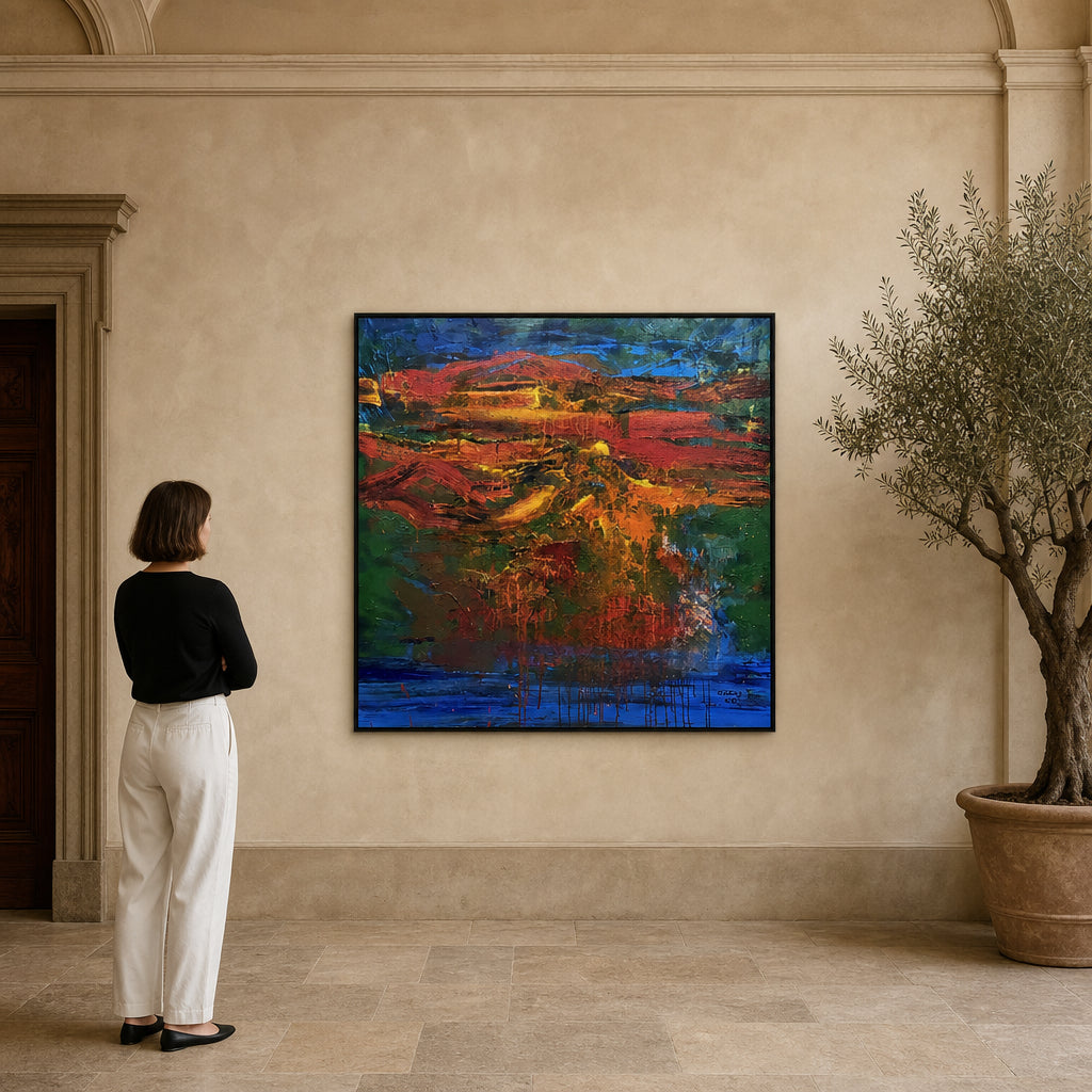 Abstract Landscape in Red and Blue - shown to scale