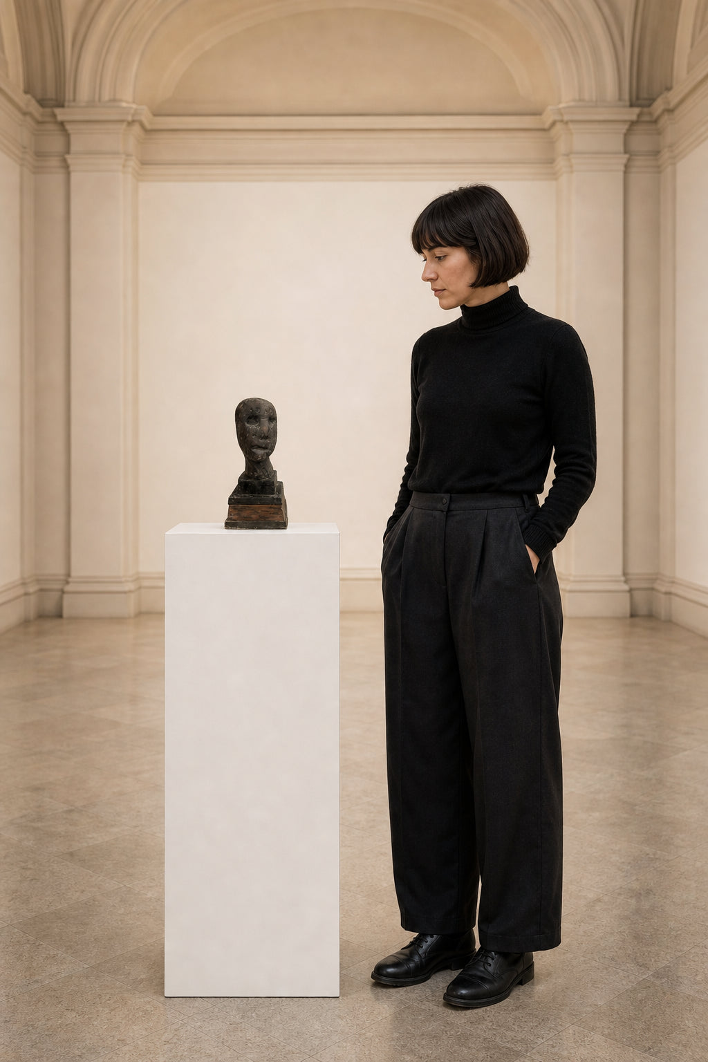Dark Textured Human Head Bust - shown to scale